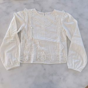 NWOT. Zara white blouse with eyelet trim. 11-12